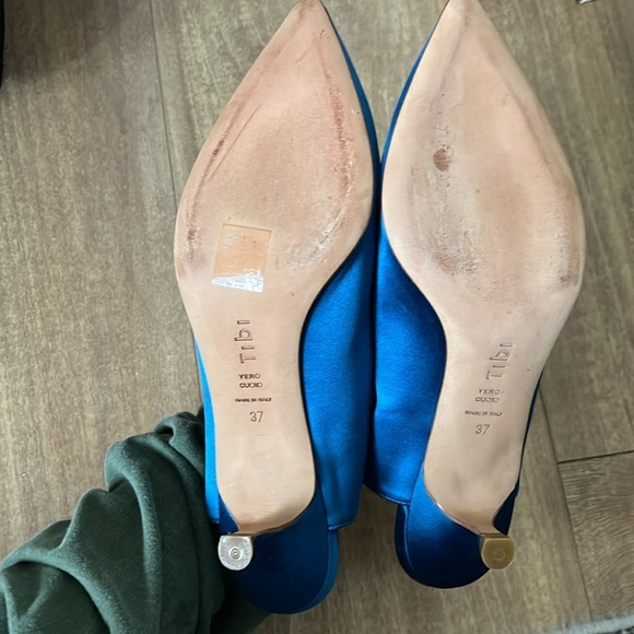 Tibi Jase Mules Kitten Heel Satin Pointed Toe Cut Out Oxford Blue Size 37 (7) - Picture 8 of 8